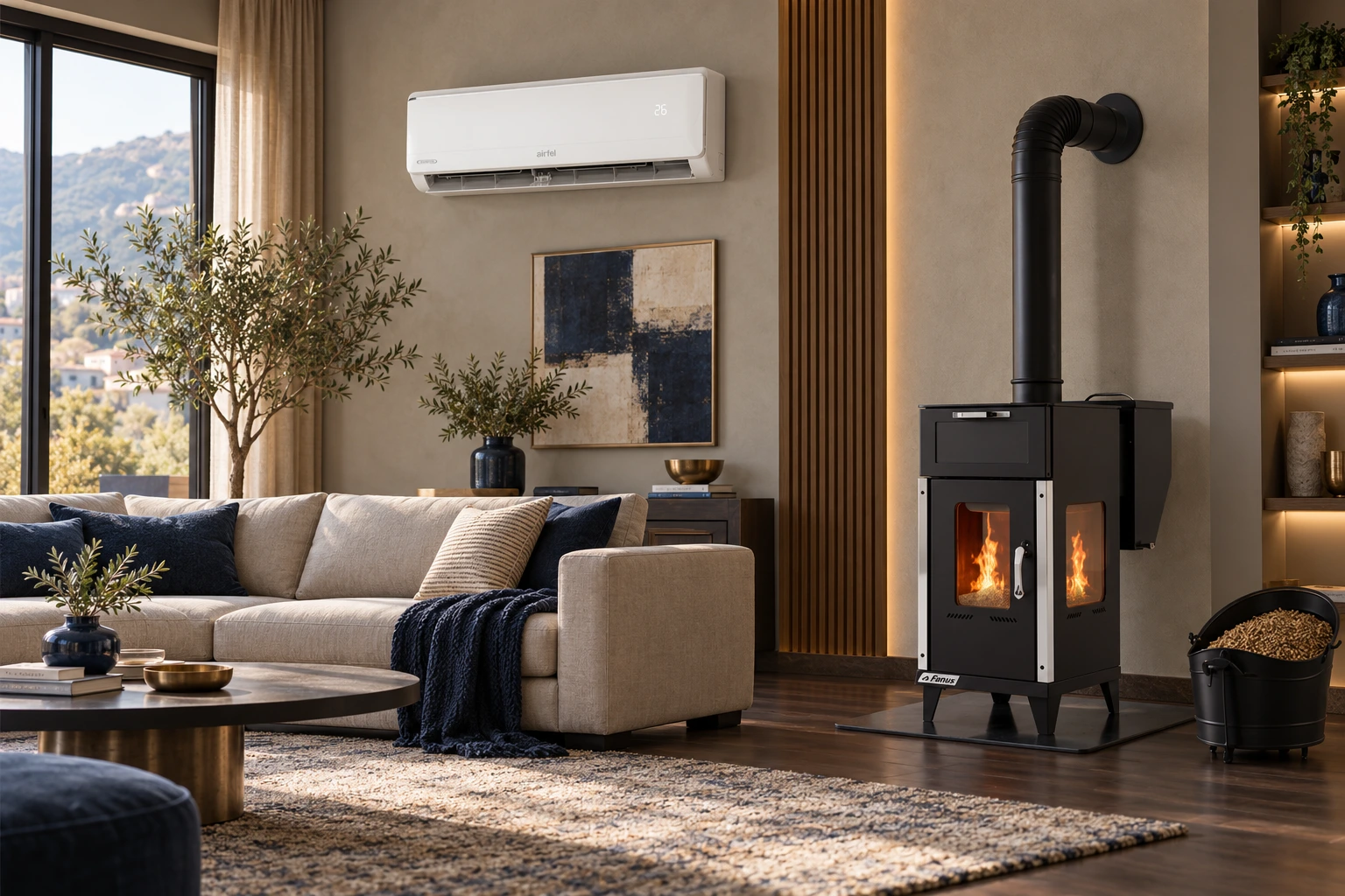Fanus fireplace stove in a living room